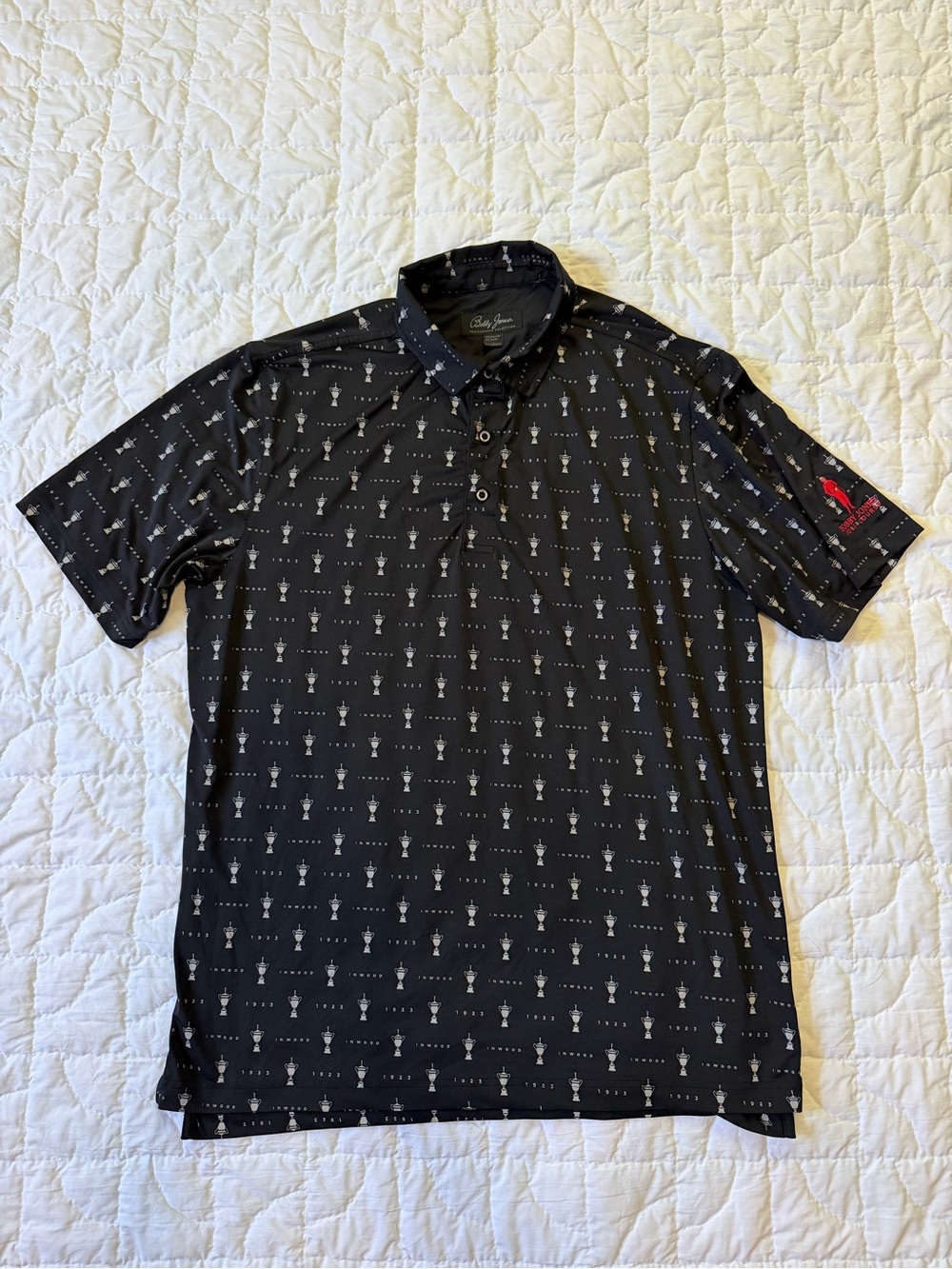 Bobby Jones Black Short Sleeve Polo with Trophy Print